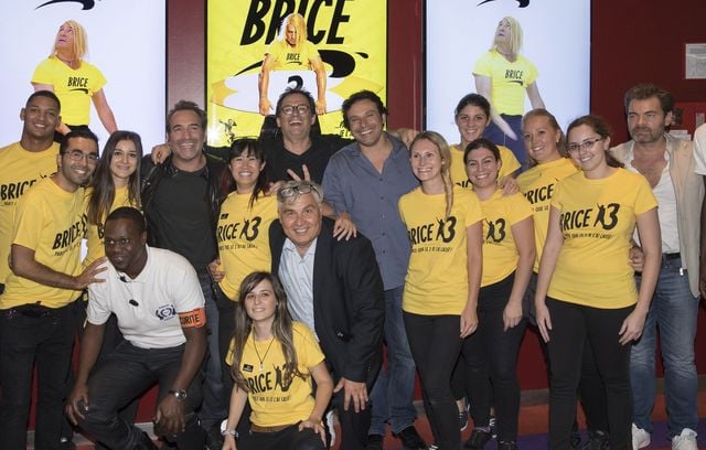 Jean Dujardin, Bruno Salomone, Clovis Cornillac lors de l’avant-première du film « Brice 3 » en septembre 2016.