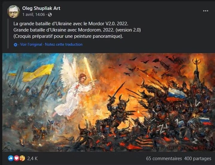 La fresque de Oleg Shupliak présentant la bataille contre le Mordor, avec des drapeaux russes bien visible.