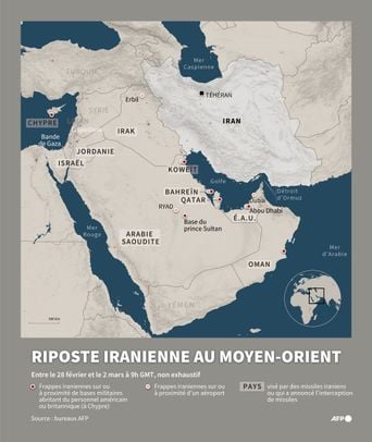 En carte : Lieux touchés par les frappes américaines, israéliennes et iraniennes.