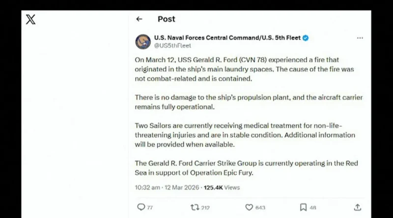 Incendie à bord du USS Gerald Ford : 30 heures de lutte contre l'Iran