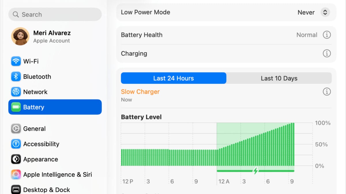 La mention Chargeur Lent sur macOS 24.6