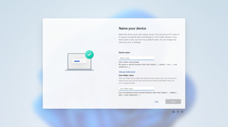 Microsoft ne permet pas encore le choix du nom d'utilisateur sur Windows 11.