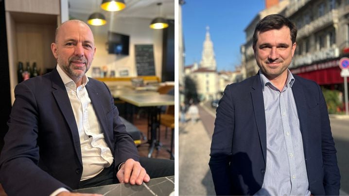 Jean-François Debat, maire de Bourg-en-Bresse depuis 18 ans (à gauche) et Benoît de Boysson, tête d'une liste Reconquête avec Les Républicains.