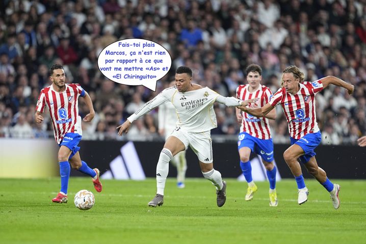 Kylian Mbappé, qui subit ici un tirage de maillot appuyé de Marcos Llorente lors du derby madrilène, a retrouvé le chemin de la compétition la semaine passée. Avec à la clé deux victoires, mais aussi beaucoup d'interrogations le concernant.