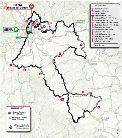 Le parcours des Strade Bianche 2026