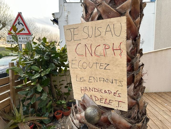 Adèle a été sélectionnée pour participer au premier Conseil des enfants du Conseil national consultatif des personnes handicapées (CNCPH). Dans son jardin, elle a accroché un message à destination d'Emmanuel Macron qui s'était déplacée dans l'agglomération quelques semaines plus tôt.
