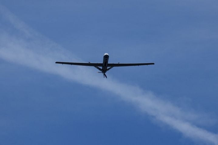 La France dispose de douze drones Reaper, ici présent lors du défilé militaire du 14 juillet 2022 sur l'avenue des Champs-Élysées à Paris.