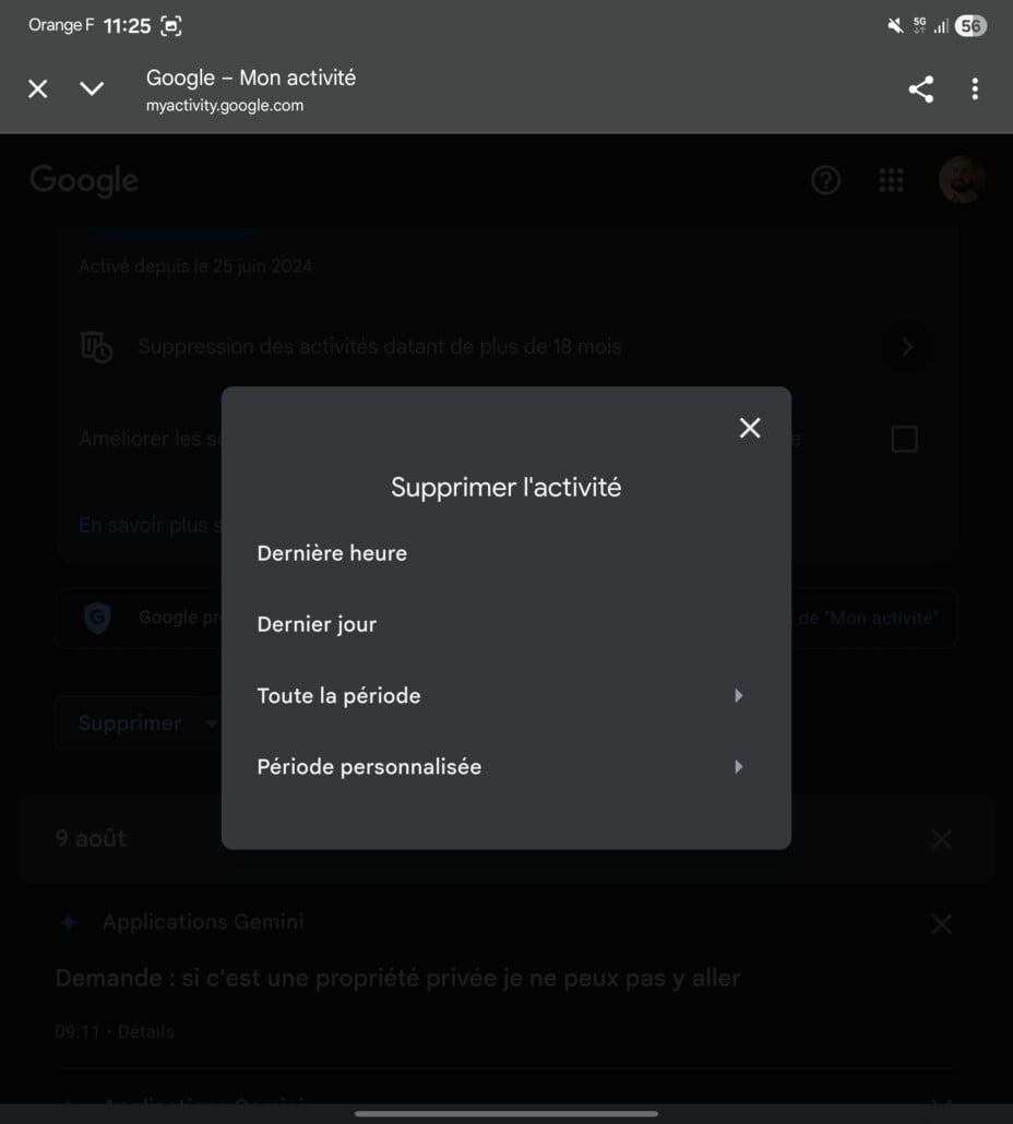 Gemini : méthode pour supprimer l'historique des conversations.
