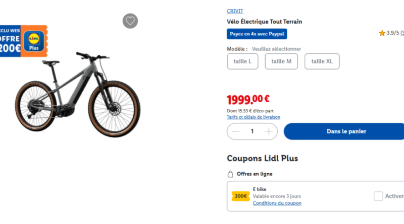Lidl propose une promotion sur le VTT électrique Crivit.