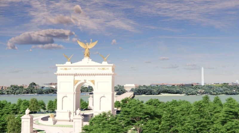 Trump présente les projets du "Triumphal arch" à Washington.