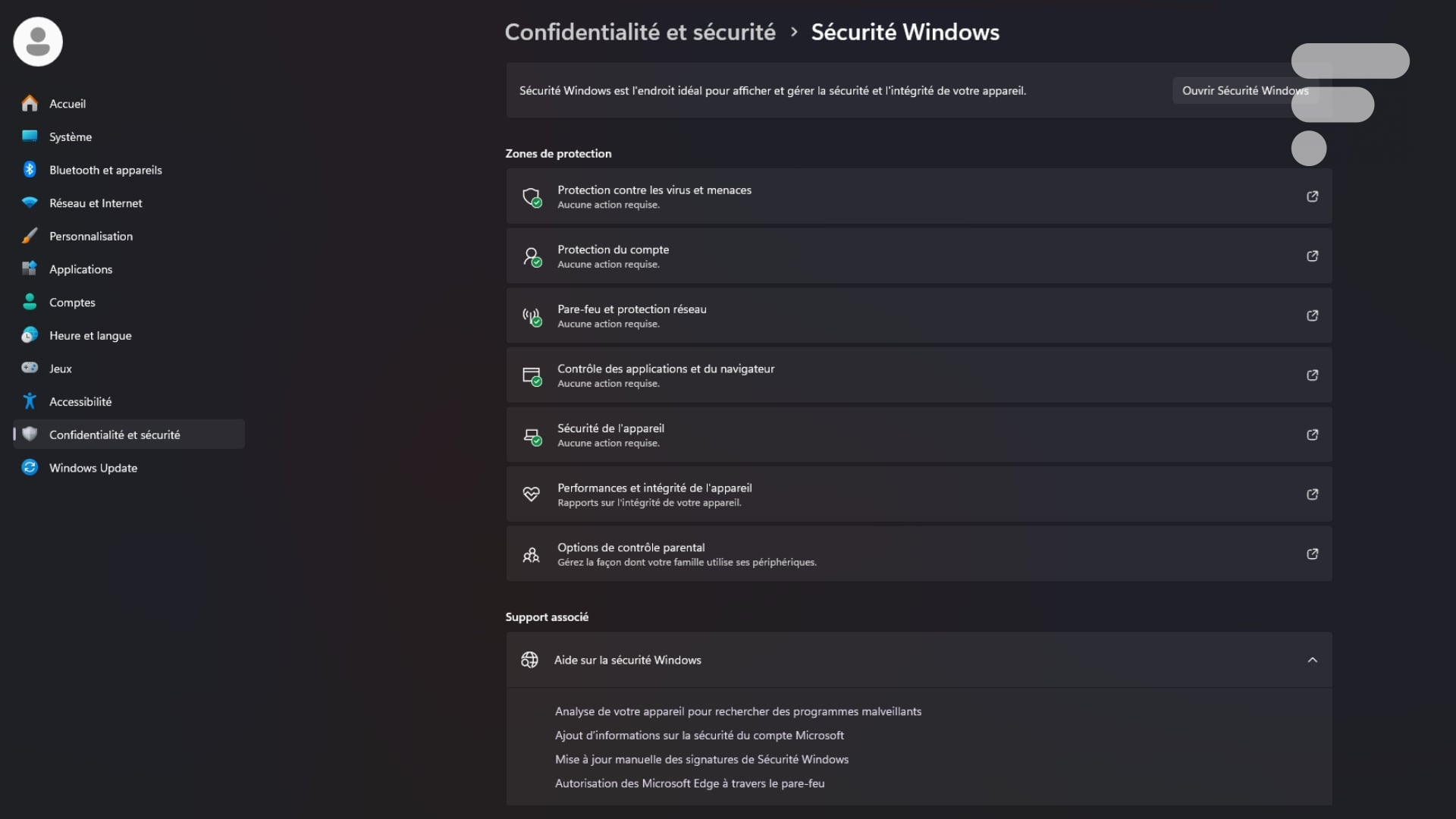 L'application Sécurité de Windows 11