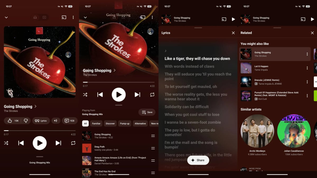 La nouvelle interface de YouTube Music sur Android