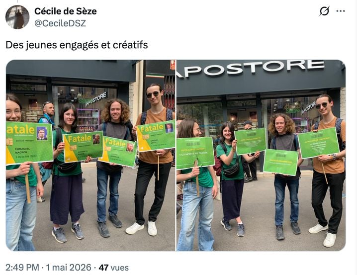 Des jeunes manifestants croisés boulevard Voltaire dans le rassemblement du 1er-Mai à Paris ce vendredi.