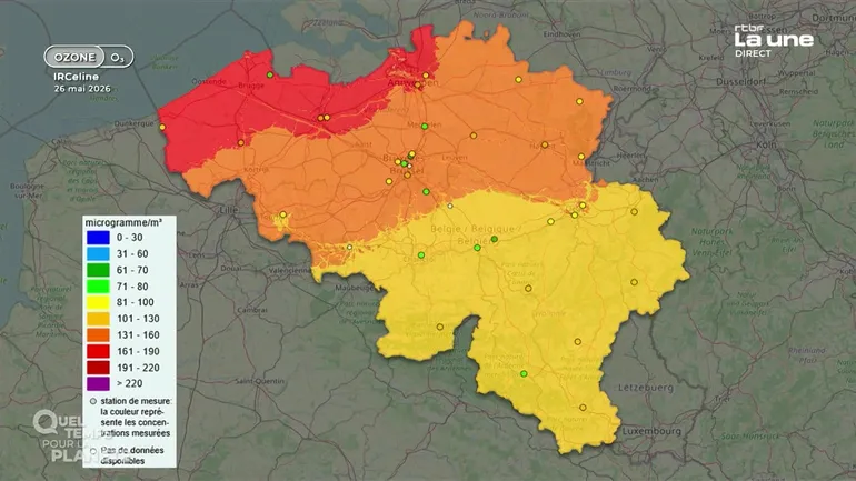 Concentration d’ozone (O3) le 26 mai 2026