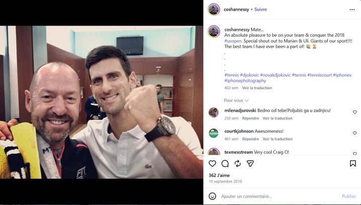 Craig et Nole après la victoire du Serbe à l'US Open, en 2018