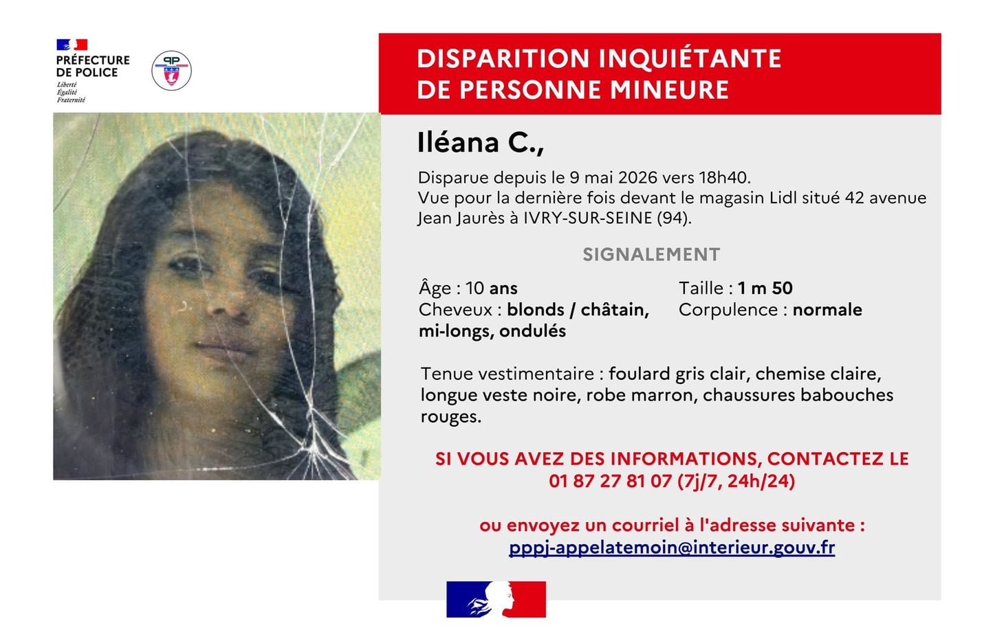 Val-de-Marne : Disparition d'une enfant de 10 ans, appel à témoins
