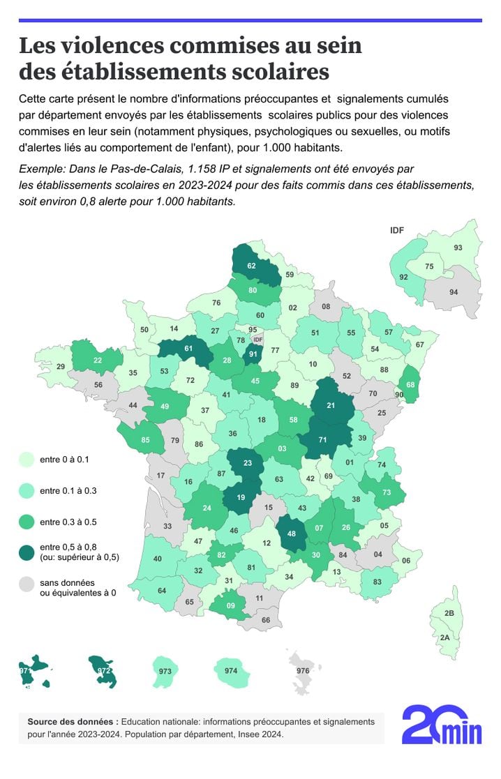 Carte des violences commises au sein des établissements scolaires.