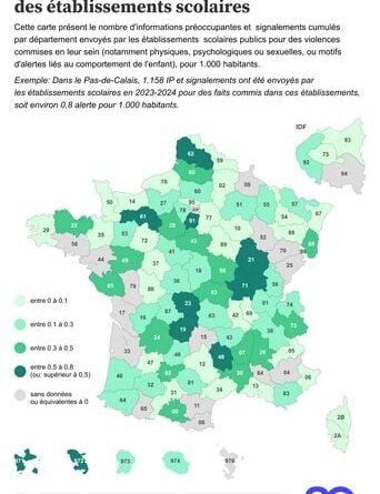 Violences à l'école : départements avec le plus de signalements.