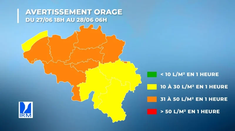 Avertissement orange orage sur une grande partie du pays, 1722 activé