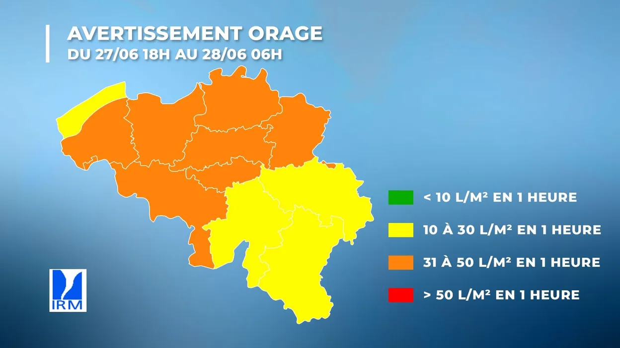 Avertissement orange orage sur une grande partie du pays, 1722 activé