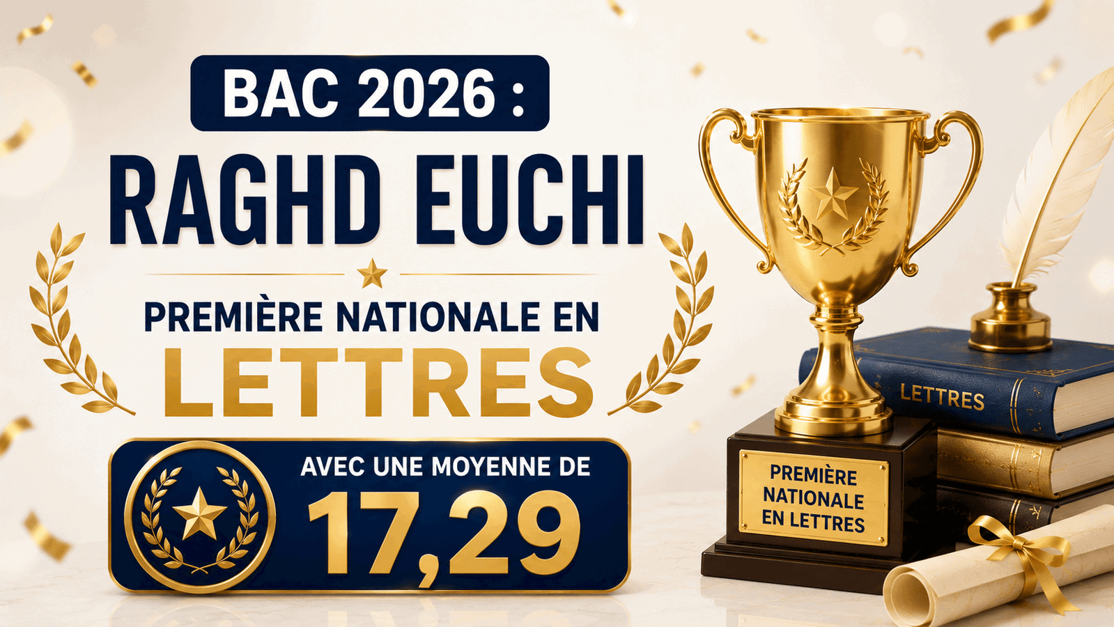 Bac 2026 : Raghd Euchi remporte la première place en lettres avec 17,29