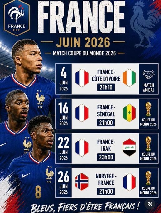 Le calendrier des Bleus en phase de groupes de la Coupe du monde 2026