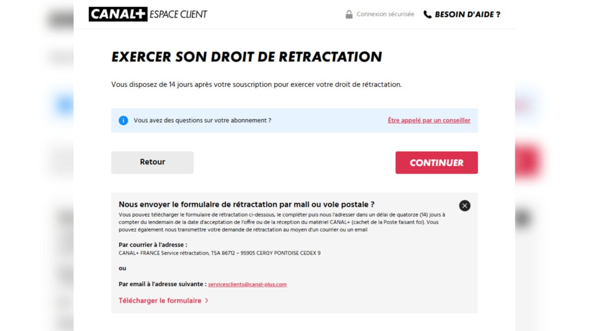 Droit de rétractation Canal+
