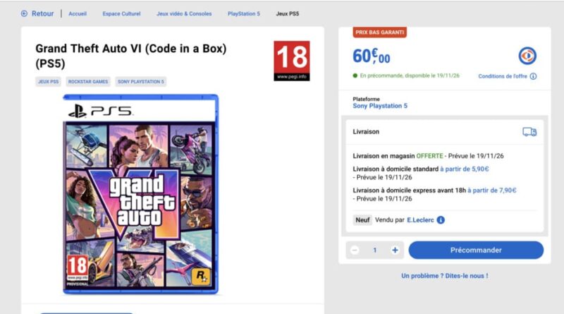 GTA VI : aucune offre de précommande moins chère détectée.