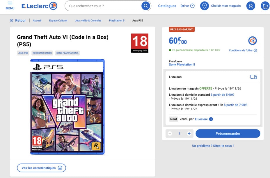 GTA VI : aucune offre de précommande moins chère détectée.