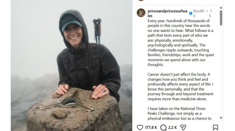 La princesse Kate escalade les trois sommets du Royaume-Uni pour une association d’aide aux malades du cancer.