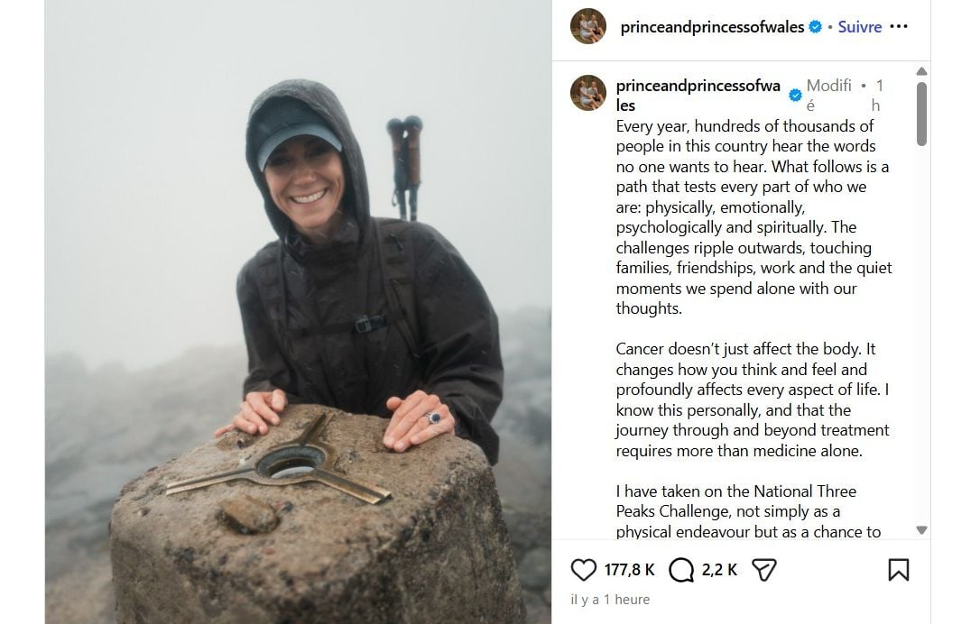 La princesse Kate escalade les trois sommets du Royaume-Uni pour une association d’aide aux malades du cancer.
