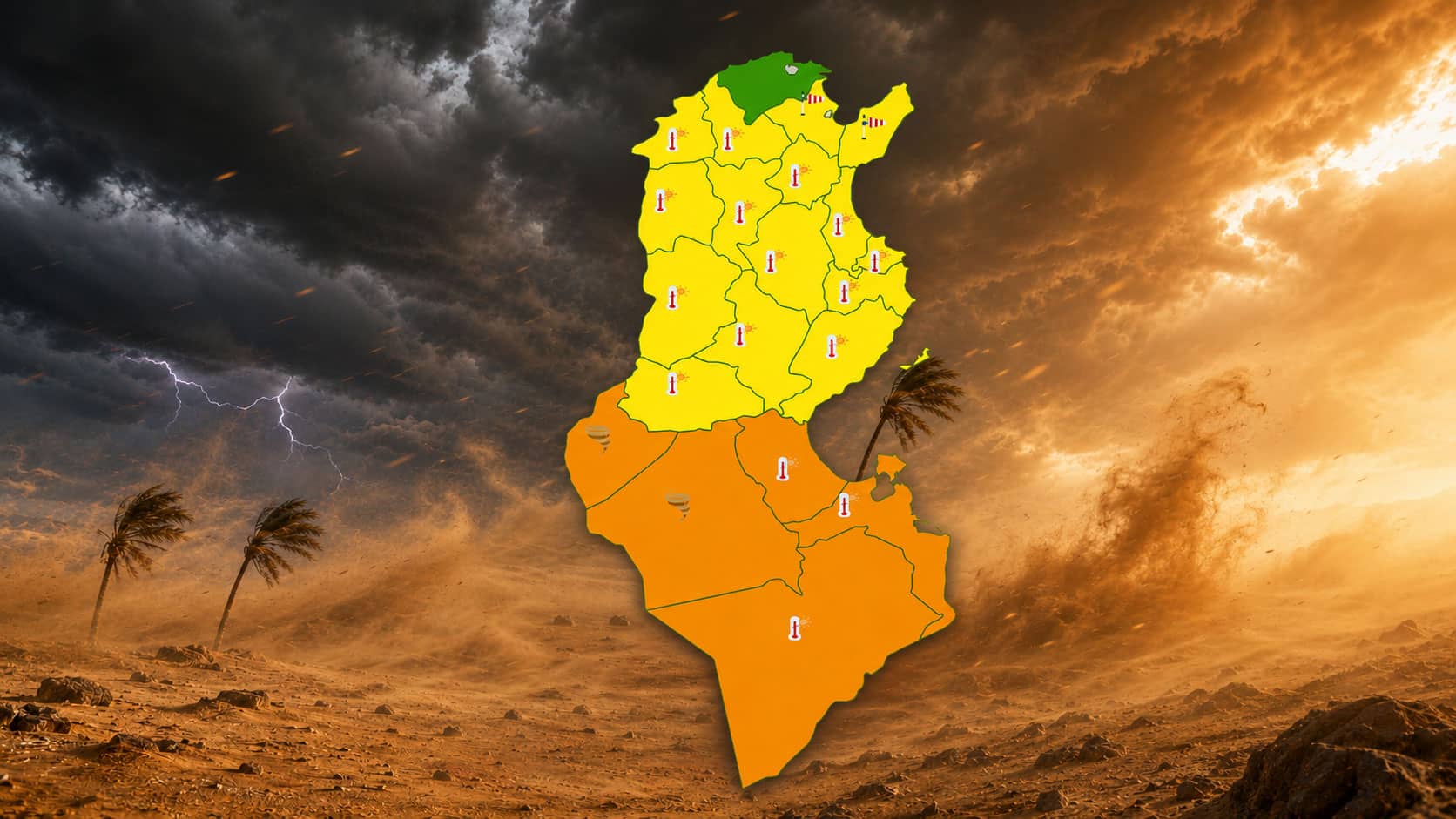 Alerte météo : vigilance élevée pour le Sud tunisien face à des dangers