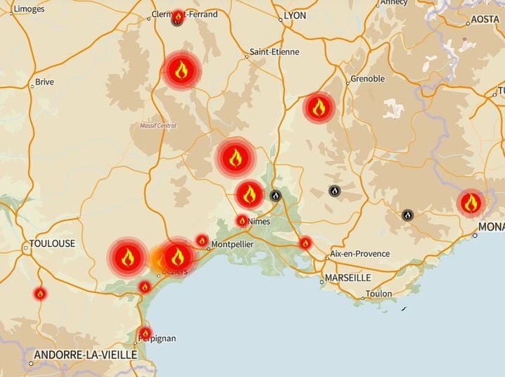Selon le site collaboratif et en temps réel « feuxdeforêt », 15 incendies sont signalés ce vendredi matin.