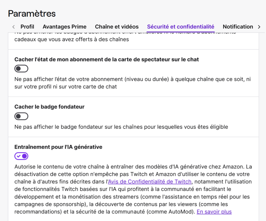 Amazon utilise Twitch pour former son IA : comment refuser
