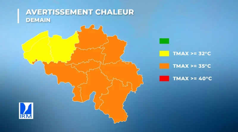 Météo en Belgique : 36°C, avertissements jaune dimanche et orange lundi.