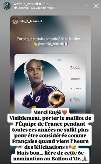 Ballon d’or féminin : Wendie Renard en colère contre la FFF pour oubli de félicitations
